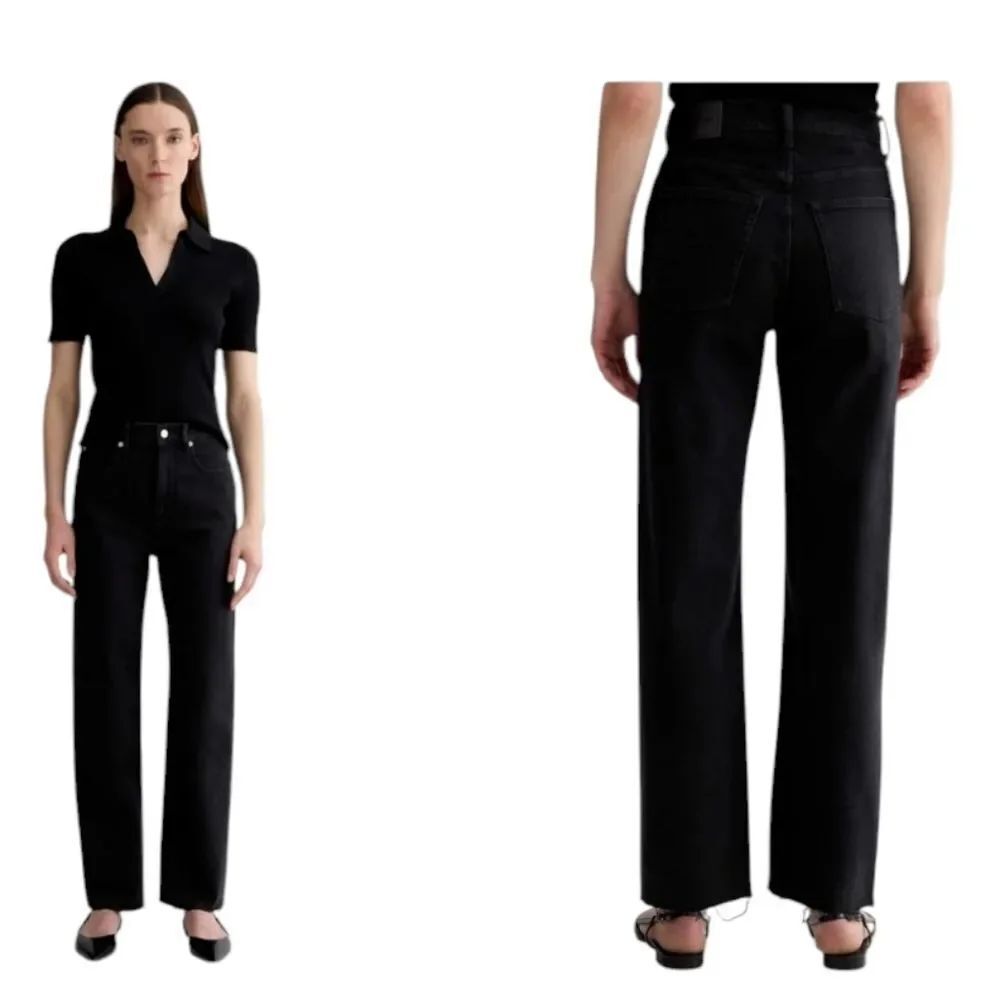 NWT Everlane The Way-High Jean Coal Black Straight Leg Raw Ankle Hem Size 28